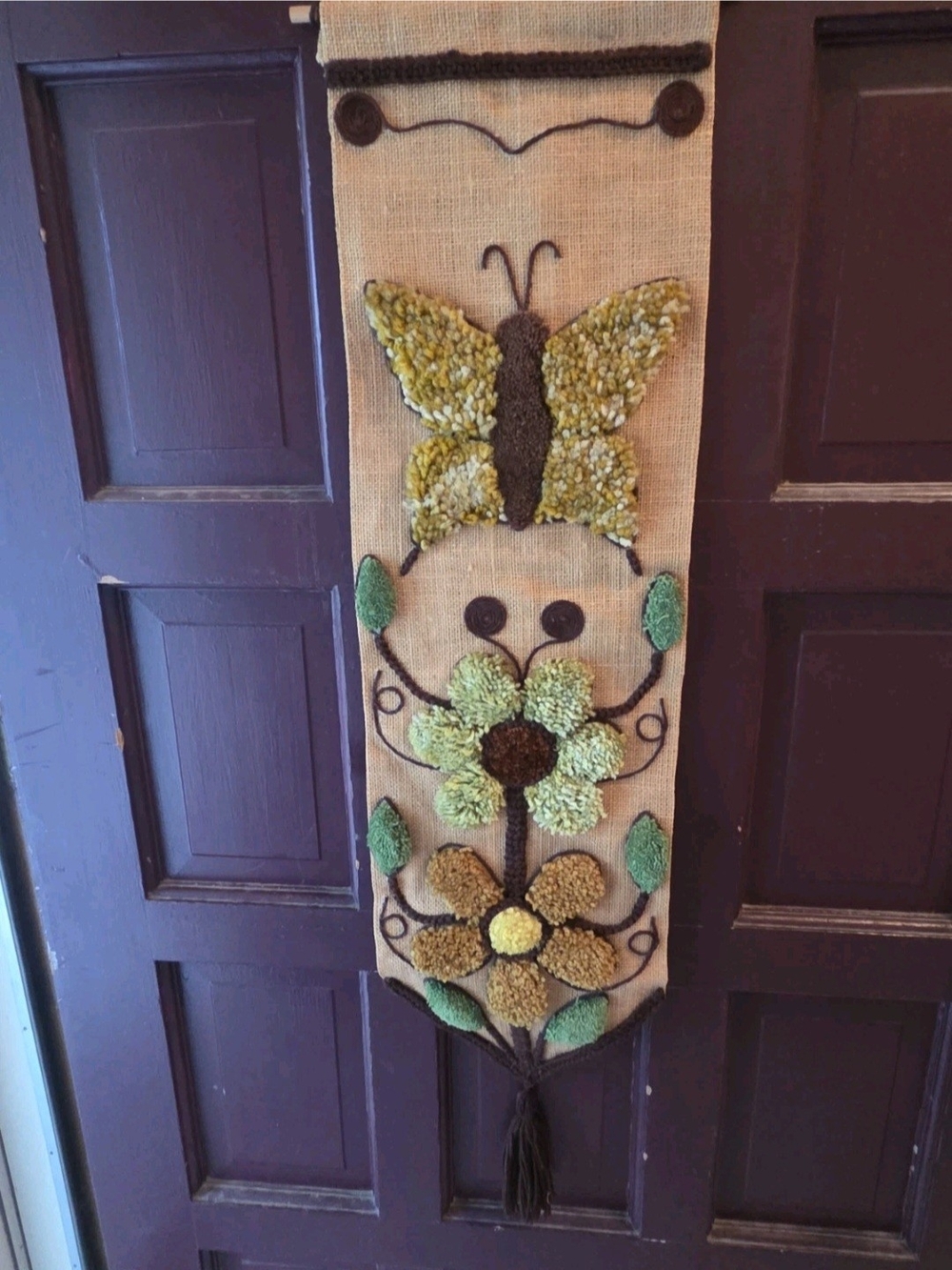 latch-hook and yarn tapestry wall hanging , Mod, Boho, 1970 Vintage